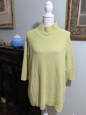 Peace Love World Women's 1X Cotton Elbow Sleeve Turtleneck Sweater Mojito Green